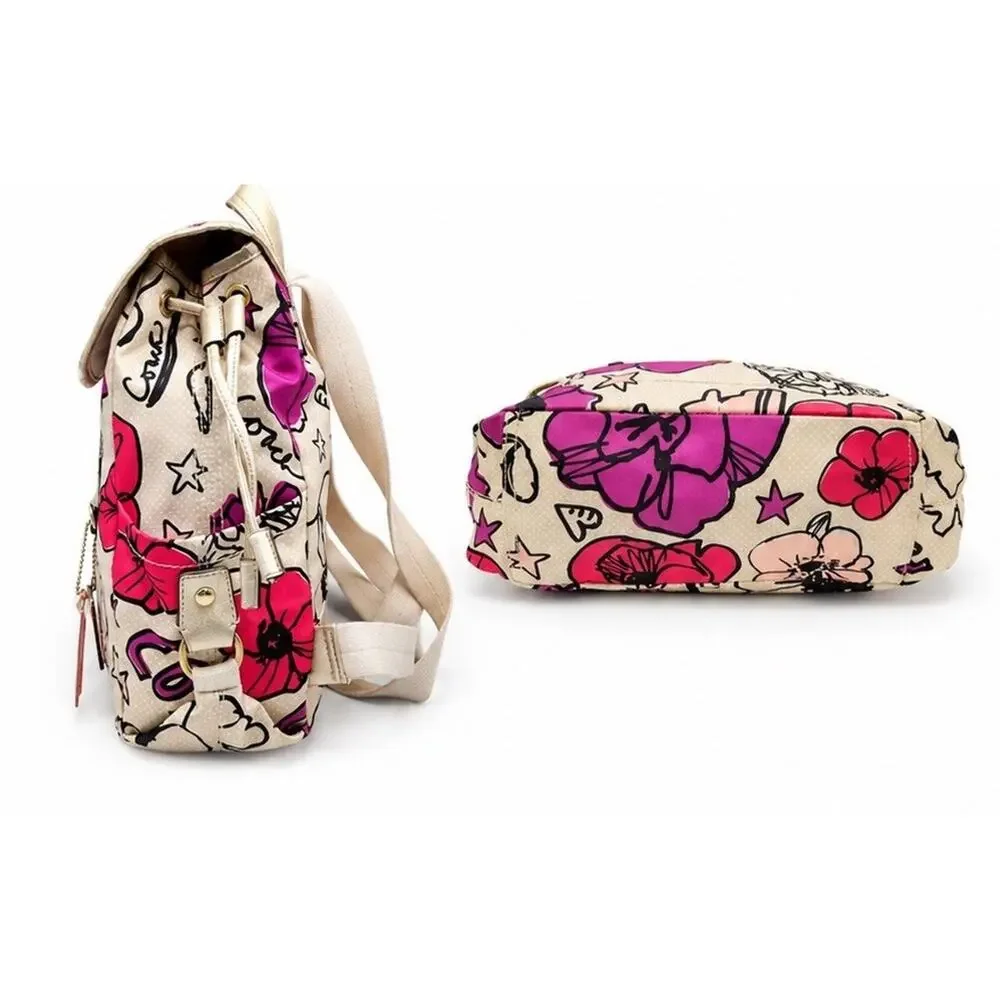 Coach Poppy Kyra Floral Graffiti Backpack F19284 Pink Purple Cream Rare